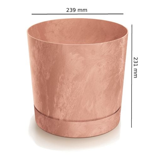 Gładka okrągła matowa doniczka z podstawką osłonka Beton terrakotta na Arena.pl