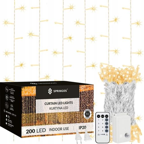 KURTYNA ŚWIETLNA 200 LED 3x2m SOPLE LAMPKI GIRLANDA BIAŁE PILOT NA OKNO na Arena.pl