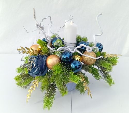 Stroik bożonarodzeniowy z granatem i złotem w ceramicznej doniczce na Arena.pl