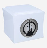 Urna z motywen miecza wbitego w skałę Biały / Design1