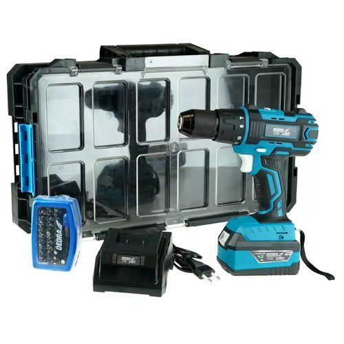 ZESTAW NARZĘDZI DEDRA SAS+ALL, WIERTARKO-WKRĘTARKA DED7042, AKUMULATOR 4AH DED7034, ŁADOWARKA DED7038, ZESTAW BITÓW 18A11S032, SKRZYNKA Z GĄBKAMI N0303G na Arena.pl