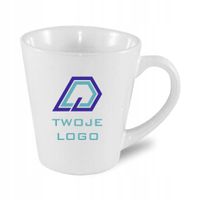 Kubek Latte A+ mały biały nadruk TWOJE LOGO NAPIS gadżet firmowy 10 sztuk