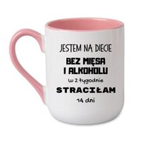 KUBEK "JESTEM NA DIECIE BEZ MIĘSA I ALKOHOLU" Wzór - Elegant Coffee Różowy 330 ml