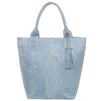 VERA PELLE torebka zamszowa shopper kroko z rączkami V141 j.niebieska