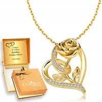 Złoty Naszyjnik 925 Serce Serduszko Róża Grawer Dzień Mamy