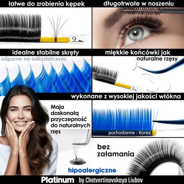 Rzęsy do przedłużania czarne PLATINUM 0.07 C 8-14 zdjęcie 4