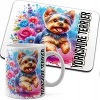 ZESTAW KUBEK + PODKŁADKA DRUK - PIES PSY PIESEK RASA YORKSHIRE TERRIER