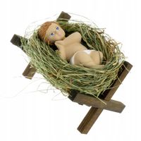 Żłóbek Figurka Dzieciątko Jezus w drewnianym żłóbku Jezusek na sianku duży
