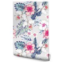 Tapeta do Salonu Egzotyczne Kwiaty Tropikalne Liście Natura