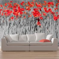 Fototapeta - Czerwone maki w czarno-białym zbożu 450x270