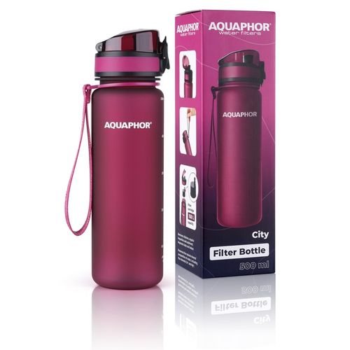 Butelka Filtr Bidon AQUAPHOR CITY 500ml Bordowy Zestaw 3 wkłady na Arena.pl