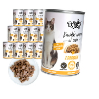 MOKRA KARMA DLA KOTA TufTuf puszka kawałki mięsne z drobiem ZESTAW 12x415g
