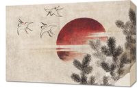 Obraz 60x40cm Ptaki i Zachód Słońca Katsushika Hokusai Vintage do Salonu