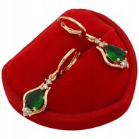 ZŁOTE KOLCZYKI ŁEZKI KROPLE ZIELONE Z CYRKONIAMI ELEGANCKIE DLA KOBIETY