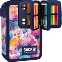 PIÓRNIK SZKOLNY Z WYPOSAŻENIEM 3-KOMOROWY DLA DZIEWCZYNY KWIATY BACKUP