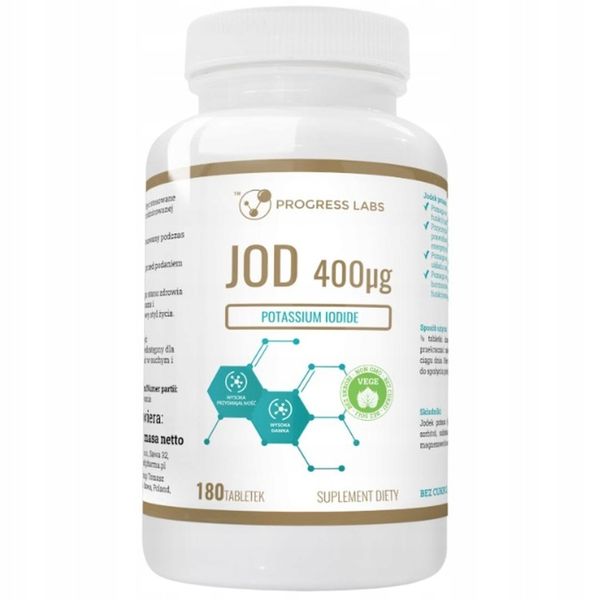 Progress Labs Jod Jodek potasu 400mcg 180 tabletek zdjęcie 2