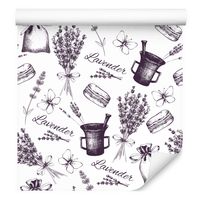 Tapeta motyle lawenda napisy woreczki do jadalni