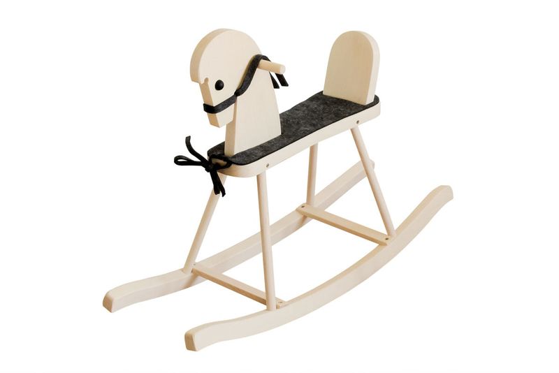 Drewniany konik na biegunach, naturalny z siodełkiem zdjęcie 1