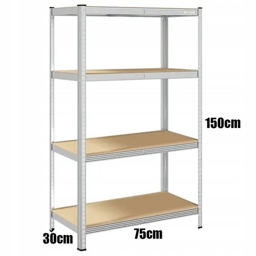 REGAŁ METALOWY MAGAZYNOWY 150x75x30cm 4 PÓŁKI MDF 150kg 600kg DO na Arena.pl