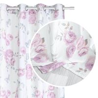 Zasłona gotowa na przelotkach CALMIA 140x250 biała szara różowa róże