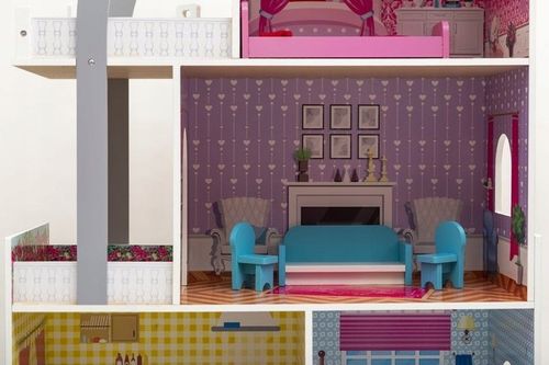 DREWNIANY DOMEK DLA LALEK WILLA MEBELKI W ZESTAWIE na Arena.pl