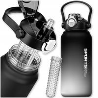 BUTELKA NA WODĘ Z MIARKĄ I WKŁADEM NA OWOCE BIDON ZE SŁOMKĄ NA TRENING