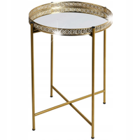 Stolik boczny metalowy Złoty 36xh47 cm Glamour z Tacą Kawowy Pomocniczy