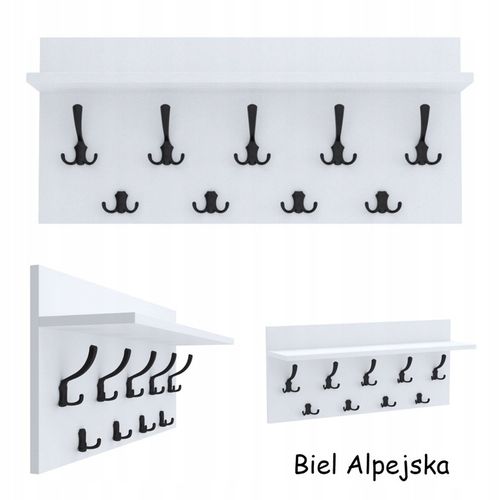 Wieszak na ubrania ścienny panelowy 9 haków 70x40 Biały na Arena.pl