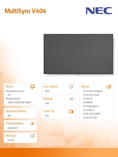 NEC 40'' MultiSync V404 500cd/m2 24/7 1920x1080 na Arena.pl