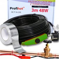 KABEL GRZEWCZY z TERMOSTATEM przewód grzejny TAŚMA GRATIS 230V | 48W | 3M