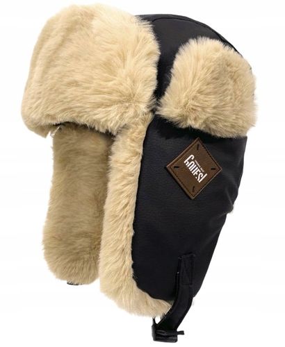 CZAPKA DAMSKA MĘSKA ZIMOWA USZATKA TRAPERKA PILOTKA EKO SKÓRA FUTRO CZARNA na Arena.pl