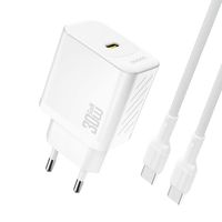 Ładowarka sieciowa USB-C z kablem USB-C GaN PD 30W - biała