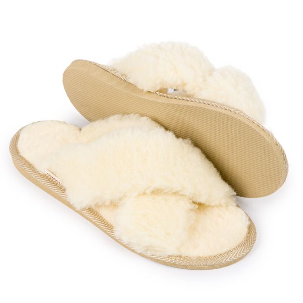 Kapcie klapki damskie puchate krzyżak ecru eleganckie klapki 36 zdjęcie 3