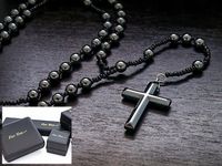 NASZYJNIK RÓŻANIEC Z HEMATYTU *DUŻY* PACIORKI 8mm