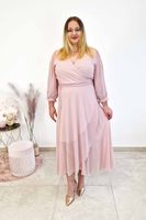 Zwiewna Szyfonowa Sukienka Maxi Wiązana Brudny Róż 46