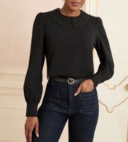 LOVE&ROSES Bluzka z koronkowym kołnierzykiem w kolorze czarnym 36