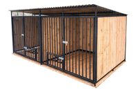 Kojec dla Psów 4x2- Drewniana podłoga - uchwyt na miski  GP373