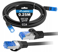 Patchcord Lanberg S/FTP kat.6A 0,25m LSZH CCA fluke passed czarny