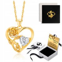 Złoty Naszyjnik dla Kobiety SREBRO ZŁOCONE 925 Róża Serce na Prezent GRAWER