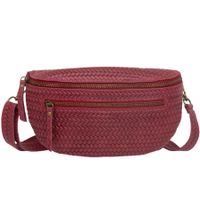 VERA PELLE nerka zamszowa saszetka biodrówka pleciona V690 bordowa