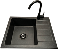 Zlewozmywak jednokomorowy z ociekaczem ADAL grafit z prawym ociekaczem + bateria LUNA