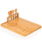 Deska do serwowania przekąsek 35x28 cm bambusowa z nożami i widelcem patera do sera, wędlin