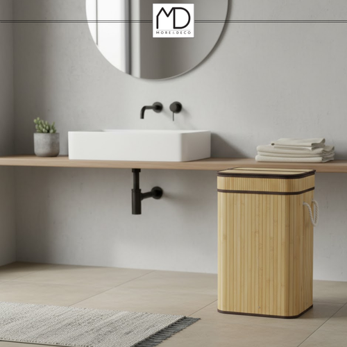 SKŁADANY KOSZ POJEMNIK NA PRANIE BIELIZNĘ Z POKRYWĄ BAMBUSOWY DREWNIANY 80L na Arena.pl