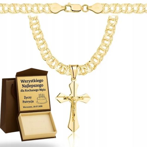ZŁOTY PEŁNY ŁAŃCUSZEK MĘSKI GARIBALDI Z KRZYŻYKIEM PR 925 585 GRAWER GRATIS na Arena.pl