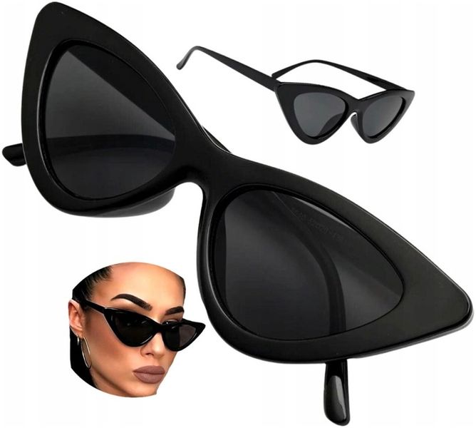 Okulary pilotki KOCIE OKO czarne PROSTOKĄTNE retro Damskie Przeciwsłoneczne zdjęcie 1