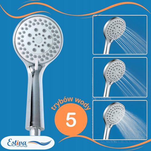 ZESTAW PRYSZNICOWY SŁUCHAWKA PRYSZNICOWA 5 FUNKCJI WĄŻ UCHWYT ESTIVA na Arena.pl