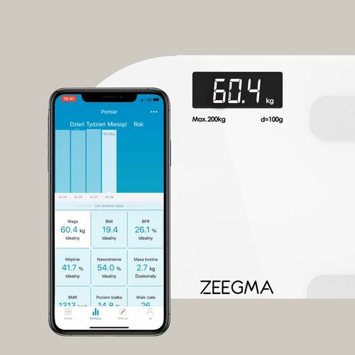 Waga łazienkowa analityczna SMART BIAŁA 17w1 iOS Android BMI do 200 kg na Arena.pl