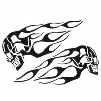 Naklejka dla Motocykla Ścigacza na Bak Zbiornik 2 x Duże Czaszki Płomienie