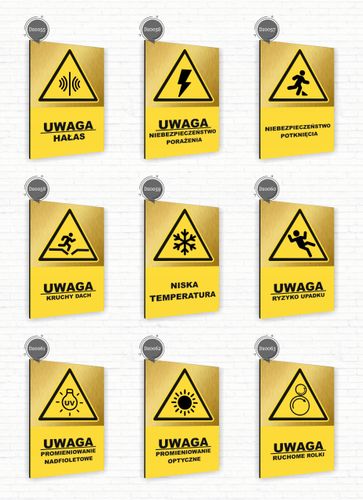 Tabliczka znak informacyjny 30x20 Złota RYZYKO POTKNIĘCIA Aluminiowa na Arena.pl
