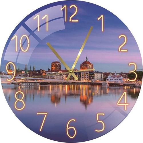 Zegar Ścienny Szklany Cichy 30 cm Miasto Połysk na Arena.pl